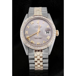 Orologio da uomo Datejust con quadrante grigio romano e lunetta con diamanti, bicolore Rolex IMPOSTAZIONE RAPIDA