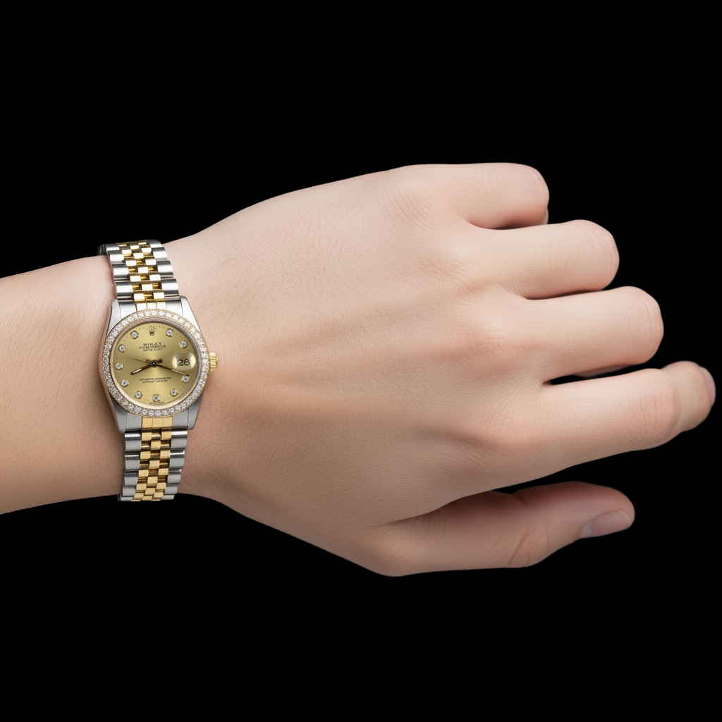 Orologio da uomo Rolex 68273 Datejust 31mm champagne con diamanti P4