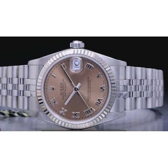 Orologio da uomo Rolex Date Just 36 mm con lunetta scanalata e quadrante color salmone 