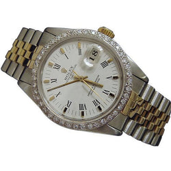 Orologio da uomo Rolex Date bicolore con quadrante e lunetta in diamanti e bracciale