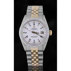 Orologio da uomo Rolex Date, cinturino giubileo bicolore, lunetta con diamanti