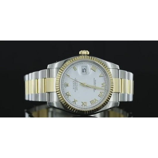 Orologio da uomo Rolex Datejust 36 mm con bracciale ostrica bicolore, quadrante bianco, IMPOSTAZIONE RAPIDA