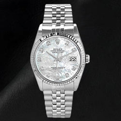 Orologio da uomo Rolex Datejust 36mm in acciaio inossidabile con madreperla e diamanti