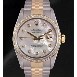 Orologio da uomo Rolex Datejust Quadrante in madreperla con diamanti bicolore IMPOSTAZIONE RAPIDA