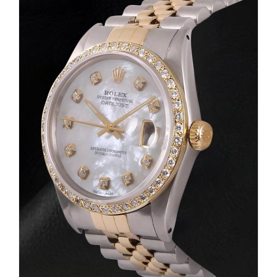 Orologio da uomo Rolex Datejust Quadrante in madreperla con diamanti bicolore IMPOSTAZIONE RAPIDA
