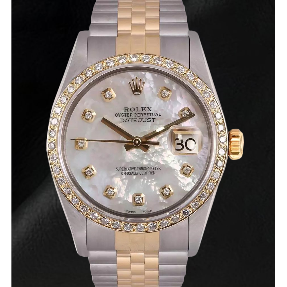Orologio da uomo Rolex Datejust Quadrante in madreperla con diamanti bicolore IMPOSTAZIONE RAPIDA