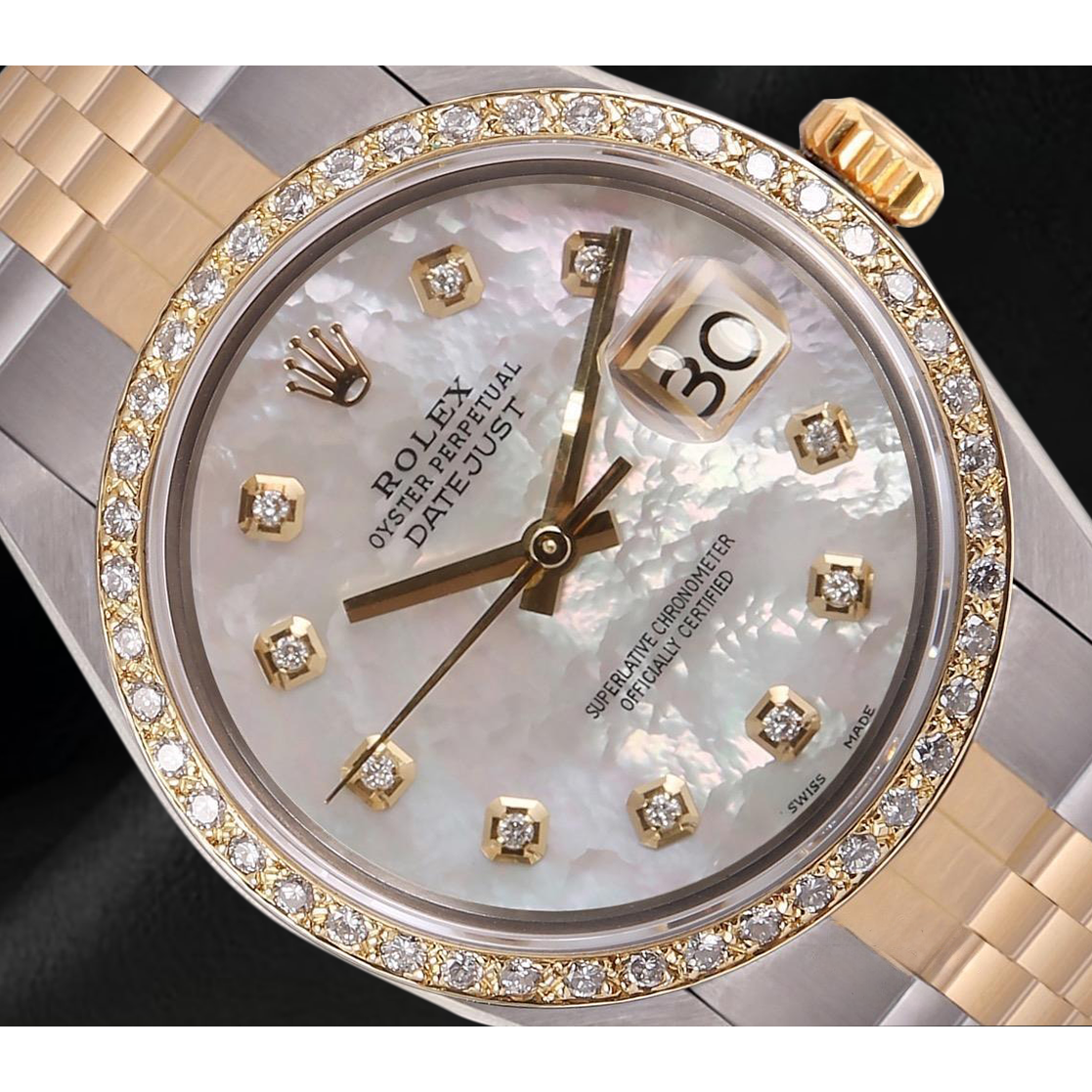 Orologio da uomo Rolex Datejust Quadrante in madreperla con diamanti bicolore IMPOSTAZIONE RAPIDA