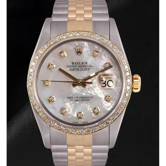 Orologio da uomo Rolex Datejust Quadrante in madreperla con diamanti bicolore IMPOSTAZIONE RAPIDA