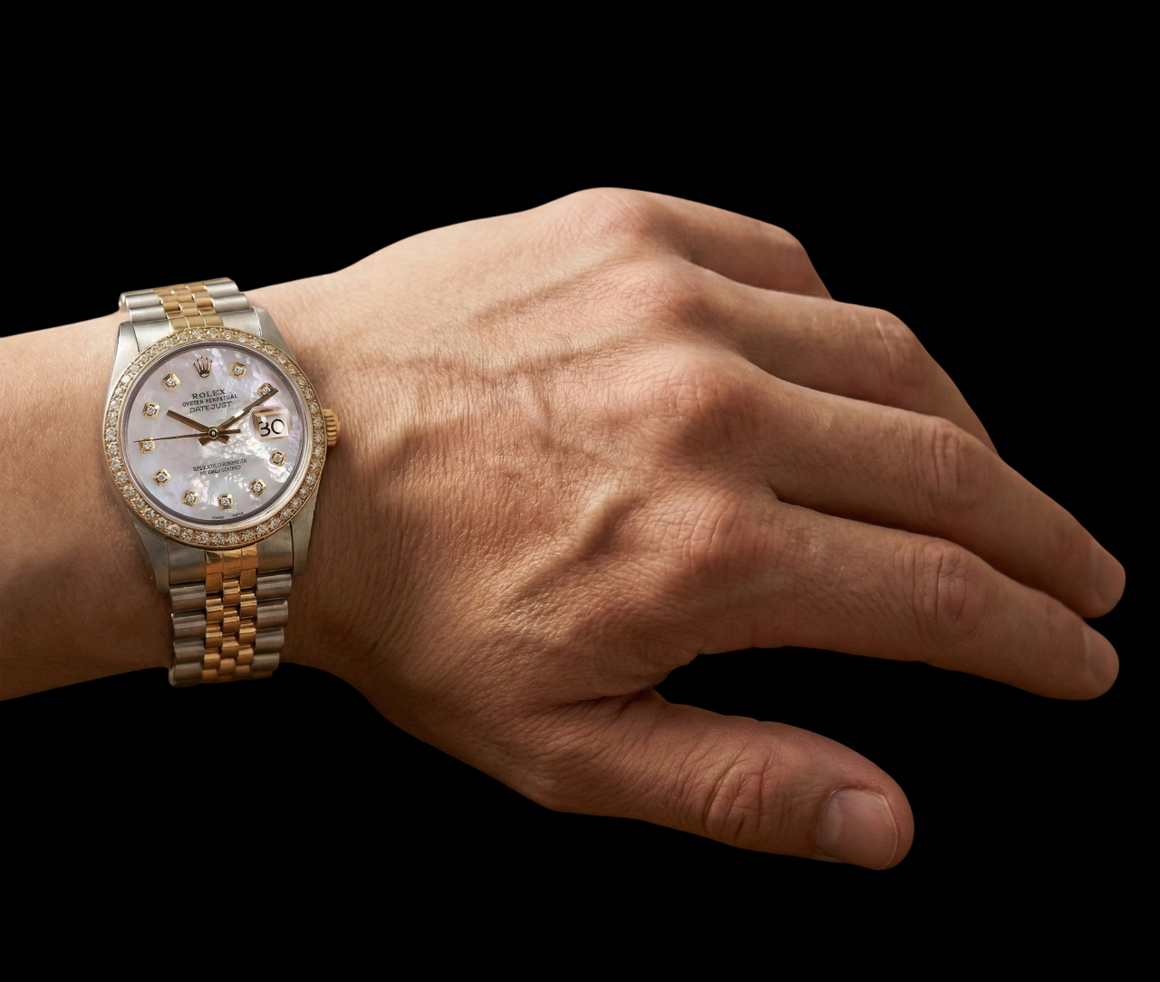 Orologio da uomo Rolex Datejust Quadrante in madreperla con diamanti bicolore IMPOSTAZIONE RAPIDA