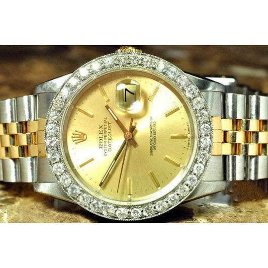 Orologio da uomo Rolex Datejust con lunetta in diamanti e bracciale in acciaio inossidabile
