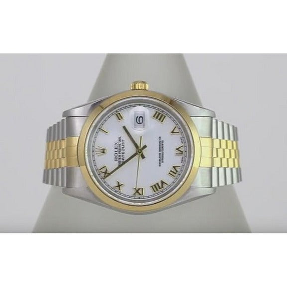 Orologio da uomo Rolex Datejust con lunetta liscia e quadrante bianco con numeri romani