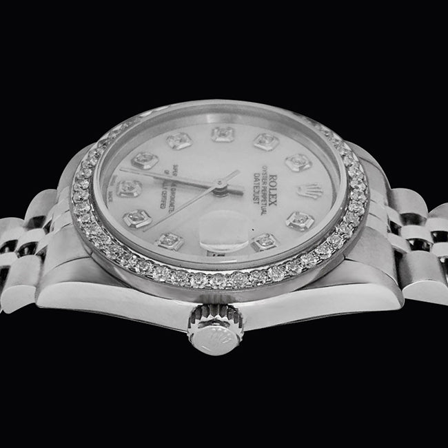 Orologio da uomo Rolex Datejust da 31 mm in acciaio inossidabile con quadrante in madreperla e diamanti