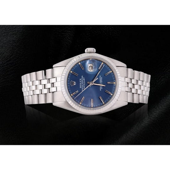 Orologio da uomo Rolex Datejust giubileo in acciaio inossidabile con quadrante blu a bastoncino 