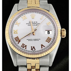Orologio da uomo Rolex Datejust giubileo in acciaio inossidabile e oro con lunetta scanalata quadrante romano bianco Impostazione Rapida