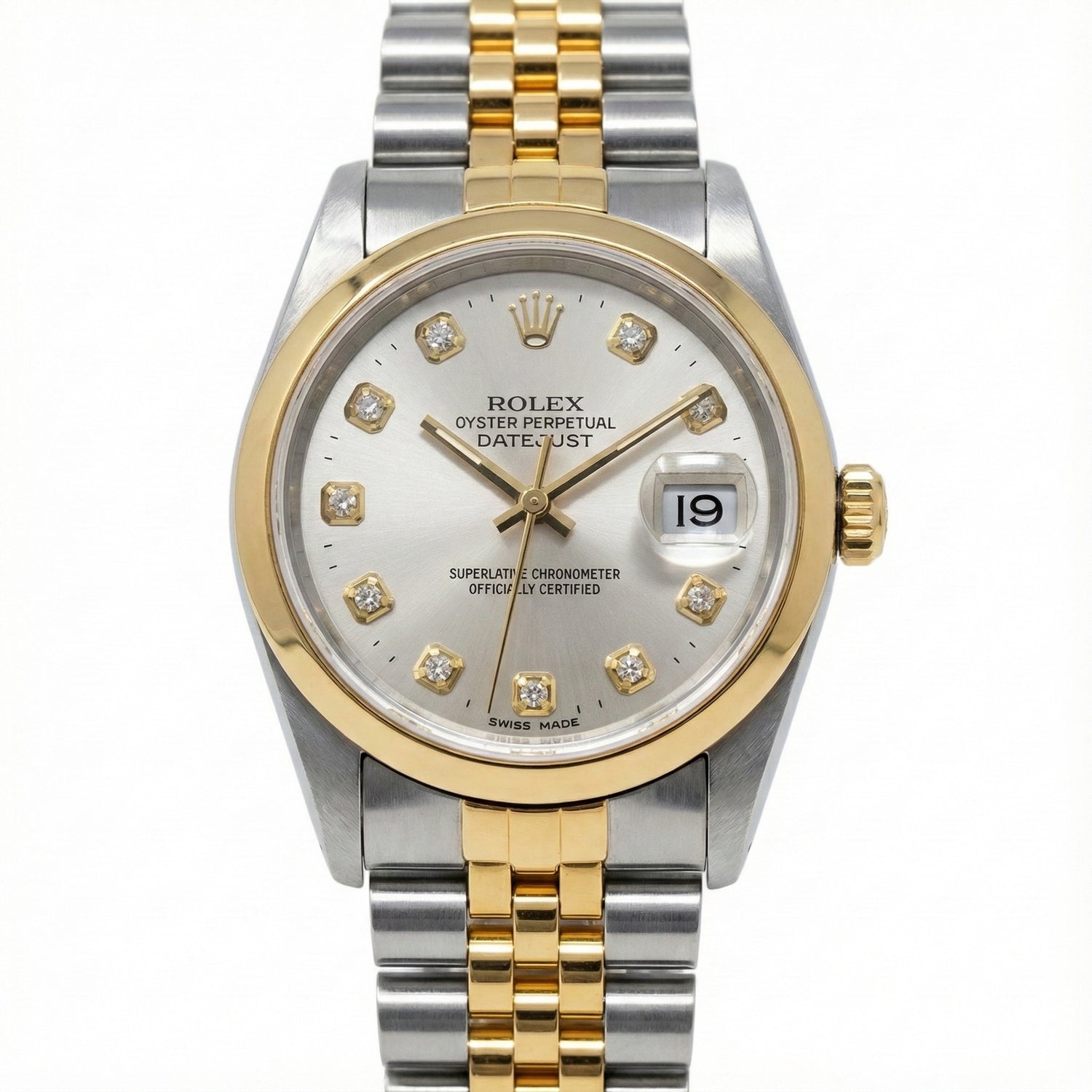 Orologio da uomo Rolex Datejust in acciaio inossidabile e oro con quadrante in argento e diamanti