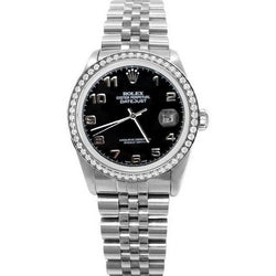 Orologio da uomo Rolex Datejust in acciaio inossidabile giubileo Quadrante arabo nero Lunetta con diamanti IMPOSTAZIONE RAPIDA