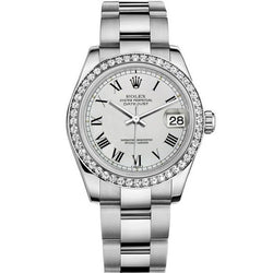 Orologio da uomo Rolex Datejust ostrica in acciaio inossidabile con quadrante bianco romano e lunetta con diamanti l IMPOSTAZIONE RAPIDA