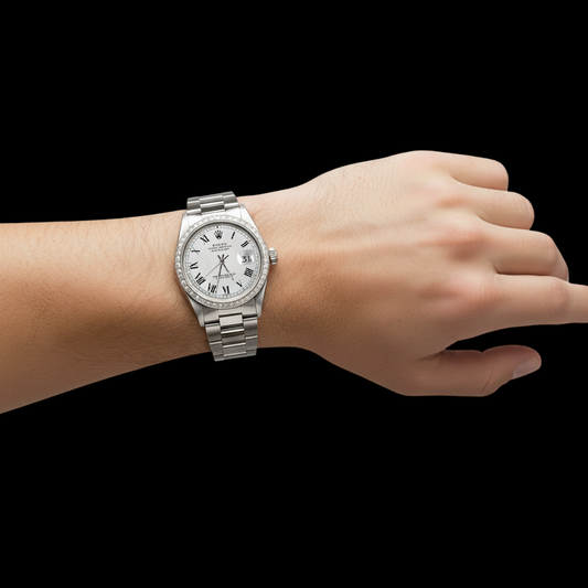 Orologio da uomo Rolex Datejust quadrante bianco romano con lunetta in diamanti in acciaio inossidabile ostrica SET RAPIDO