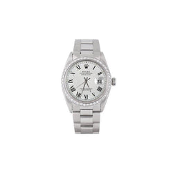 Orologio da uomo Rolex Datejust quadrante bianco romano con lunetta in diamanti in acciaio inossidabile ostrica SET RAPIDO