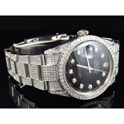 Orologio da uomo Rolex Datejust quadrante con diamanti neri ghiacciato con diamanti da 20 ct