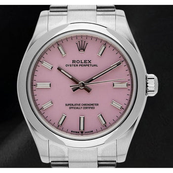 Orologio da uomo Rolex Ostrica perpetua da 31 mm con quadrante luminoso rosa caramello in acciaio inossidabile