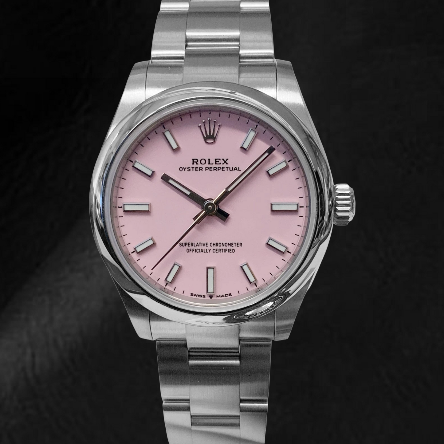 Orologio da uomo Rolex Ostrica perpetua da 31 mm con quadrante luminoso rosa caramello in acciaio inossidabile