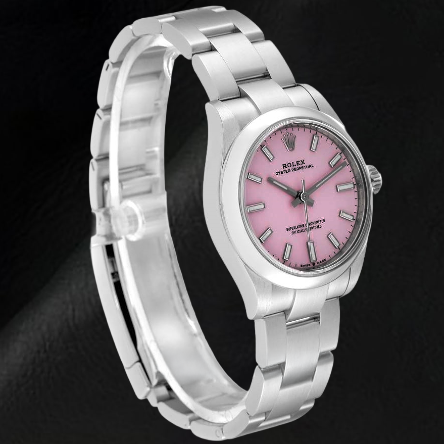 Orologio da uomo Rolex Ostrica perpetua da 31 mm con quadrante luminoso rosa caramello in acciaio inossidabile