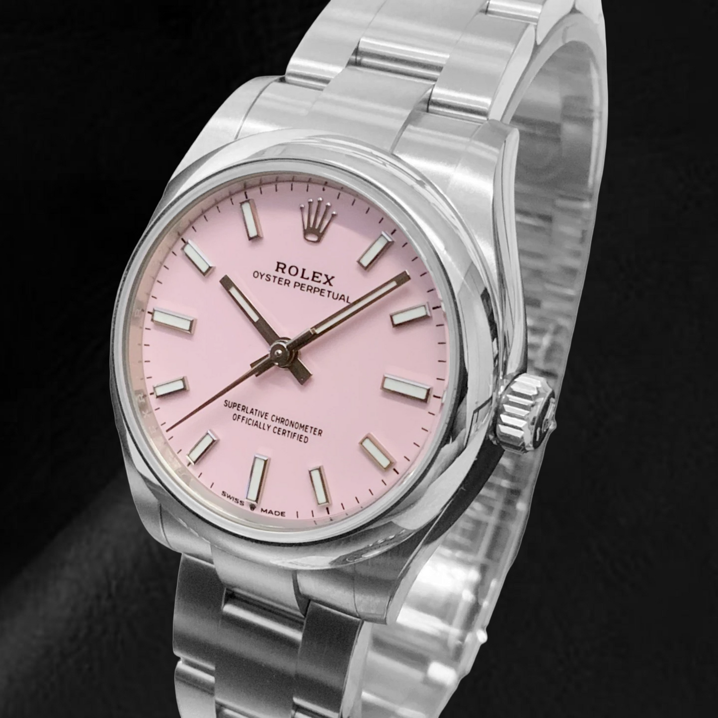 Orologio da uomo Rolex Ostrica perpetua da 31 mm con quadrante luminoso rosa caramello in acciaio inossidabile