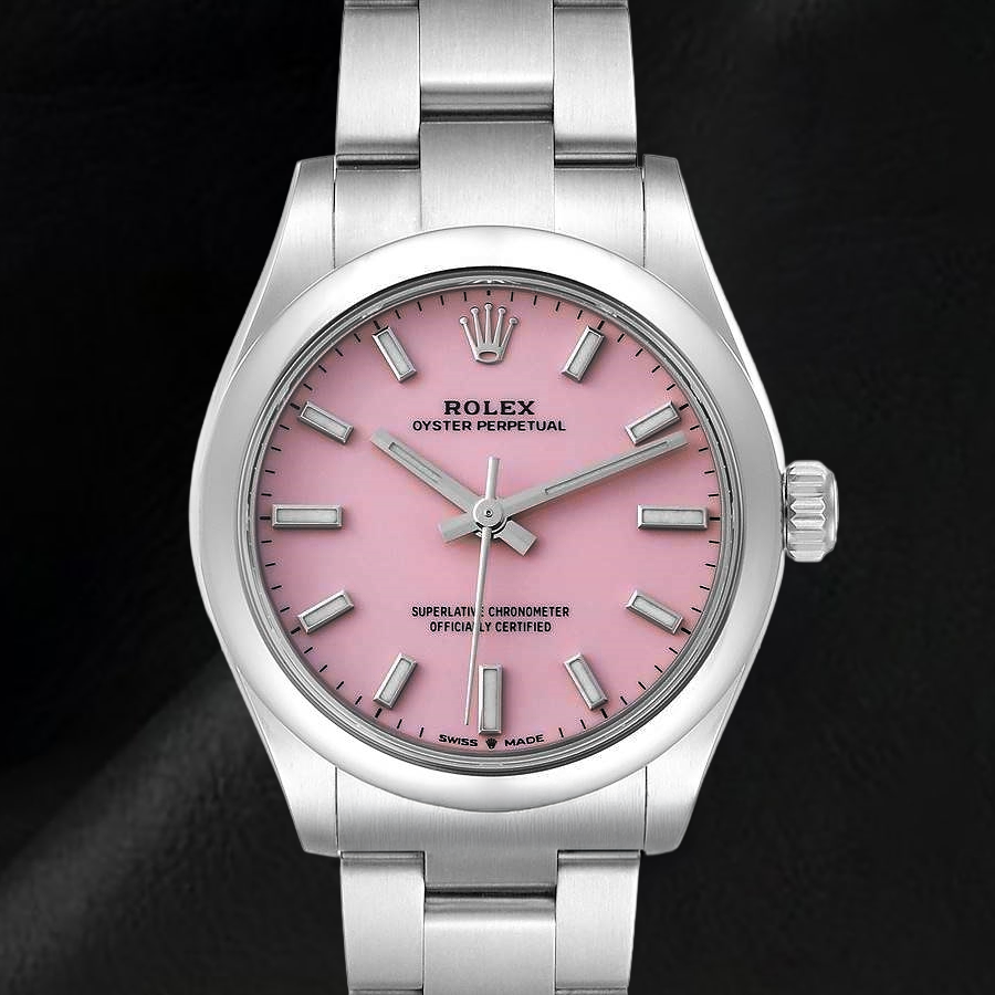 Orologio da uomo Rolex Ostrica perpetua da 31 mm con quadrante luminoso rosa caramello in acciaio inossidabile