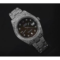 Orologio da uomo Rolex con diamanti personalizzati ghiacciati da 18 carati, quadrante nero, acciaio inossidabile