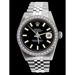 Orologio da uomo Rolex con lunetta in diamanti e quadrante nero a bastoncino Bracciale giubileo in acciaio inossidabile SET RAPIDO