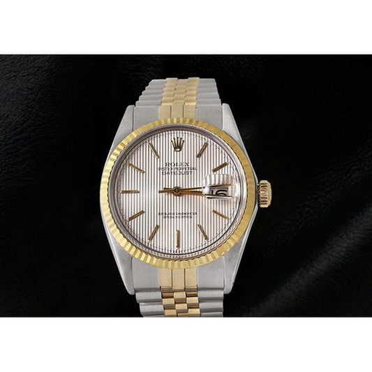 Orologio da uomo Rolex con quadrante a bastone avorio Datejust bicolore in oro e acciaio inossidabile