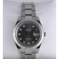 Orologio da uomo Rolex con quadrante in diamanti e lunetta scanalata Datejust II acciaio inossidabile