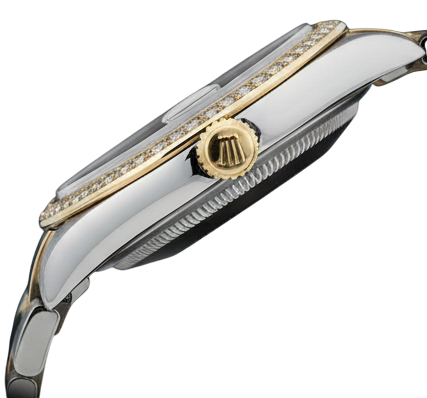 Orologio da uomo Rolex con quadrante in madreperla e diamanti, lunetta in oro giallo