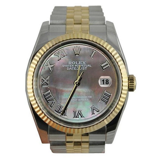 Orologio da uomo Rolex con quadrante romano grigio scanalato in acciaio