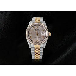 Orologio da uomo con lunetta di diamanti Rolex Datejust, quadrante romano grigio giubilare bicolore
