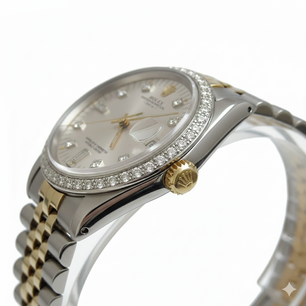 Orologio da uomo con quadrante in argento con diamanti e lunetta Rolex Date Bracciale in acciaio inossidabile giubileo