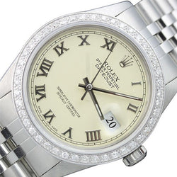 Orologio da uomo con quadrante romano e lunetta in diamanti, acciaio inossidabile e oro, Rolex Datejust, regolazione rapida
