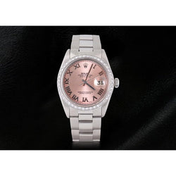 Orologio da uomo ostrica in acciaio inossidabile con quadrante romano rosa, lunetta con diamanti, Rolex Datejust, impostazione rapida