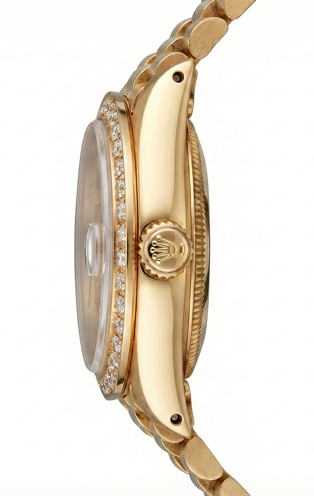Orologio presidenziale con lunetta in diamanti e quadrante in oro champagne con data