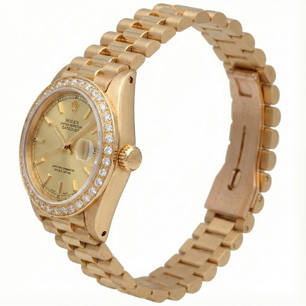 Orologio presidenziale con lunetta in diamanti e quadrante in oro champagne con data