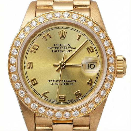 Orologio presidenziale in oro arabo champagne con lunetta in diamanti Rolex Datejust
