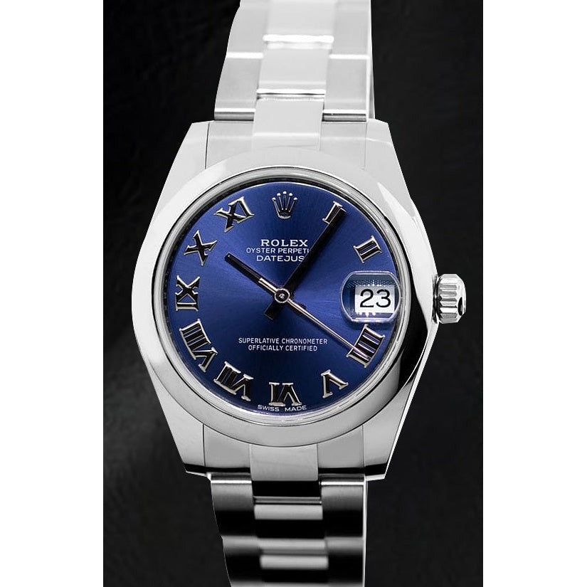 Orologio signora Datejust Rolex in acciaio inossidabile con quadrante romano blu
