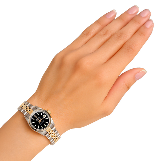 Orologio signora Rolex Datejust 26 mm bicolore con quadrante nero