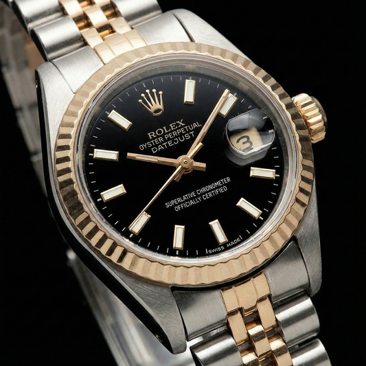 Orologio signora Rolex Datejust 26 mm bicolore con quadrante nero
