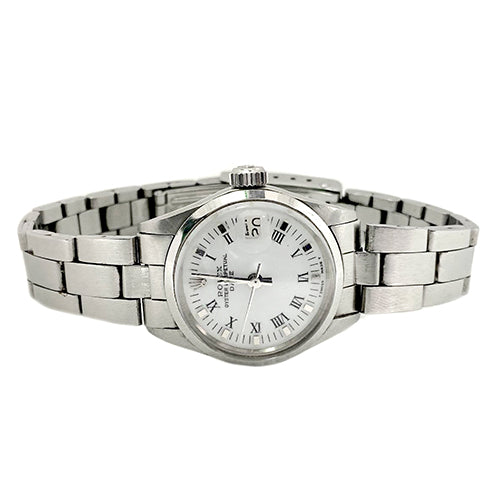 Orologio da donna Rolex Date bianco romano in acciaio inossidabile 26 mm