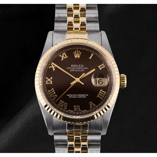 Orologio da donna Rolex Datejust 31mm bicolore con quadrante romano color cioccolato