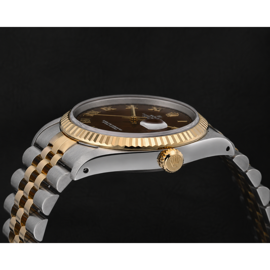 Orologio da donna Rolex Datejust 31mm bicolore con quadrante romano color cioccolato