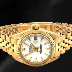 Orologio da donna Rolex Datejust President Style in oro giallo con quadrante bianco a bastoncino