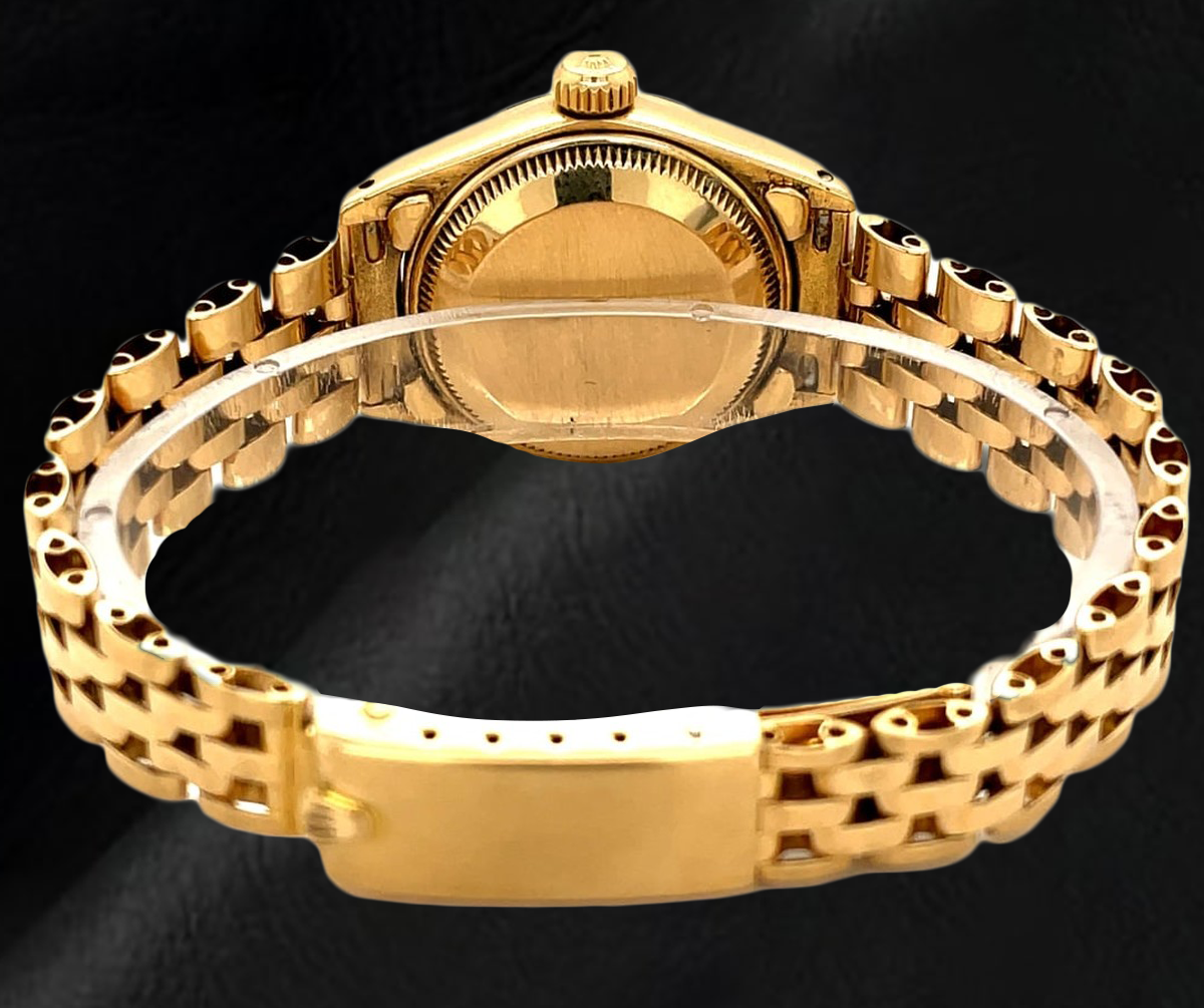 Orologio da donna Rolex Datejust President Style in oro giallo con quadrante bianco a bastoncino